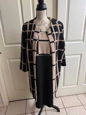 Black and Beige Windowpane Dress & Jacket Set